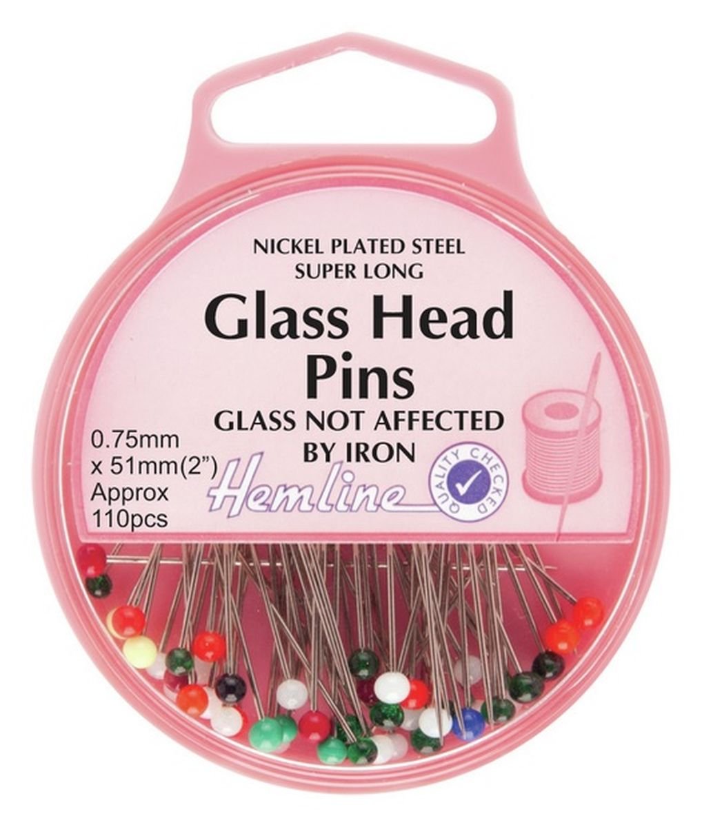 Hemline Extra Long Glass Head Pins Approx. 110 peices - 51mm x 0.75mm