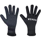 WEAXIO Neoprene Water Gloves 3mm 5mm, Wetsuit Diving Gloves Flexible Anti Slip Five Finger Adjustable Wrist Strap Warm Gloves