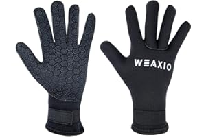 WEAXIO Neoprene Water Gloves 3mm 5mm, Wetsuit Diving Gloves Flexible Anti Slip Five Finger Adjustable Wrist Strap Warm Gloves