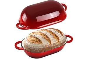 Enameled Cast Iron Sourdough Bread Oven, 2.5QT Loaf Cast Iron Bread Pan with Lid, Oval Dutch Oven for Homemade Bread Baking (