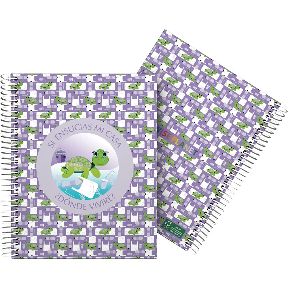 Grafoplás 16512628 A5 Notebook, Spiral, Hard Cover, Lined Cardboard, 5x5, FSC Certified, Wise Planet Collection, Tortoise