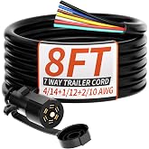 PlugSaf 8FT 7 Way Trailer Plug Heavy Duty 7 Pin Trailer Wiring Harness Cord | 4/14+1/12+2/10 AWG, 7 Pin Trailer Wiring Harness for Trailers, Campers, Food Trucks, RVs, Towing Vehicles