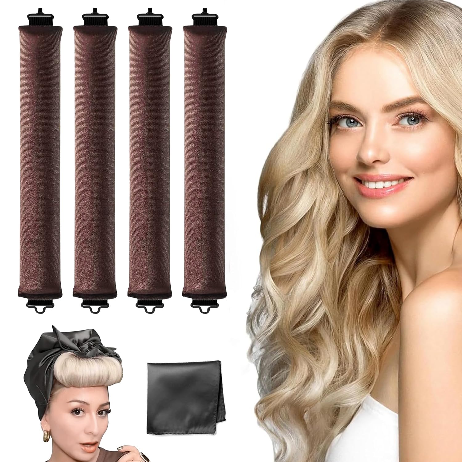 Photo 1 of Heatless Hair Curler - Overnight Blowout Rods for All Hair Types, No Heat Needed, Healthy and Stylish Heatless Curling Set jumbo heatless hair curler to sleep in Heatless Hair Curlers (4 brown)