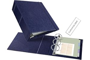 Ospelelf Leather Mini Binder Vintage Hardcover 2 Inch Rings, Professional Small 3 Ring Binders Organizer Suitable for 5.5" x 8.5" Documents, Binder Dividers with Tabs, Dark Blue