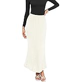 Herou Women Fall Elastic Waist Lace Maxi Skirt Elegant Knitted Eyelet Mermaid Skirt for Women with Underneath