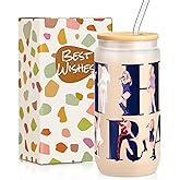 Best Era Glass Tumbler, Music Lovers Merch Gifts for Women Friendship, Birthday Gift Idea for Women, 16oz Inspired Coffee Cup with Lid and Straws, Birthday Christmas Graduation Gift for Sisters Her