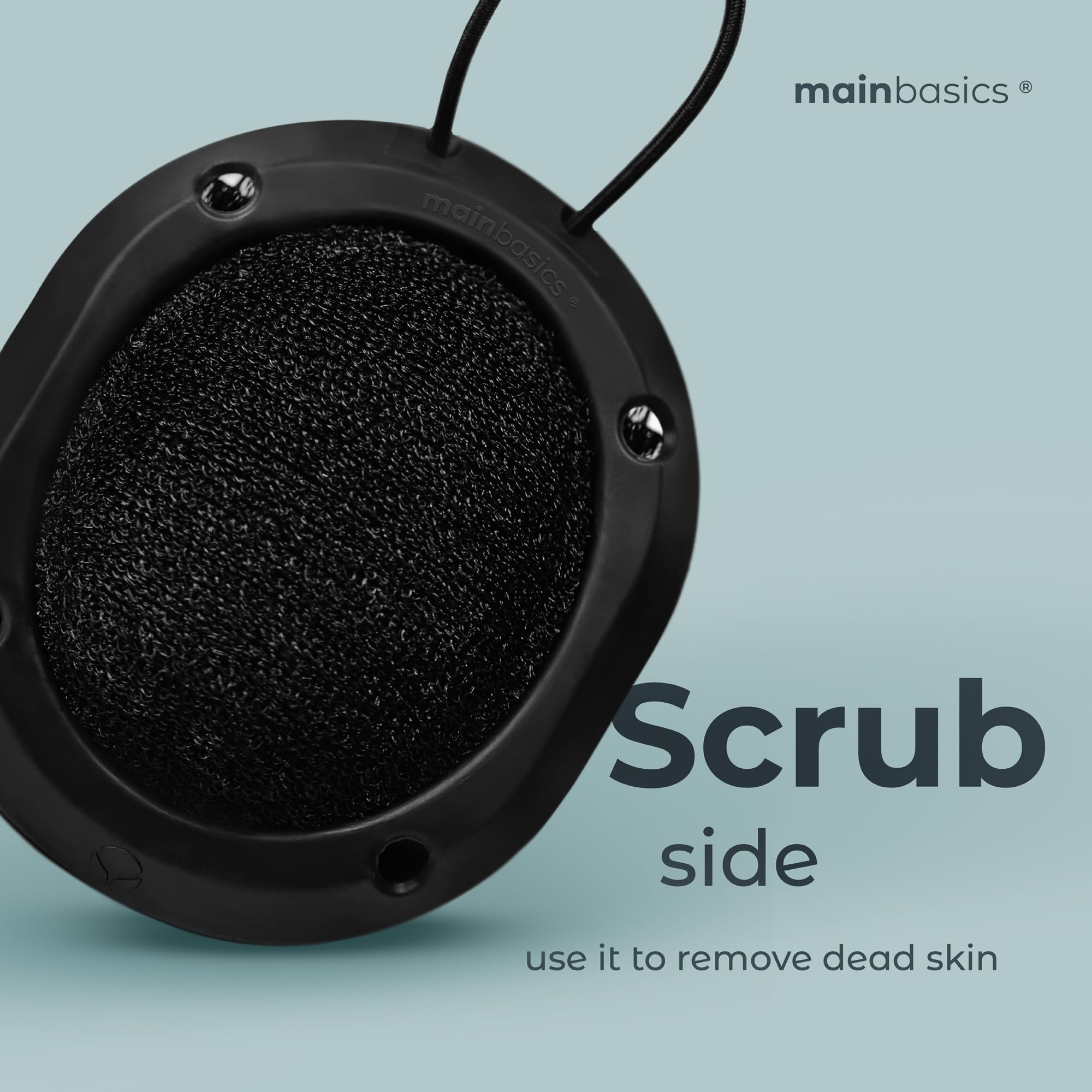 MainBasics Shower Tool Duo 2-1 Shower Loofah Sponge and Exfoliating Body Scrubber (2 Pack, Black)