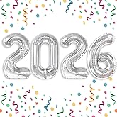 2026 Balloons Silver 2026 Balloon Numbers - 40 Inch Happy New Year Foil Balloons 2026 for New Year Eve Party Supplies Birthday Graduation Anniversary Decorations