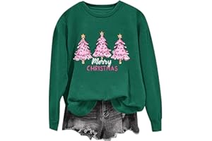 Piuwrlz Women's Merry Christmas Sweatshirt Cute Xmas Santa Claus Printed Pullover Loose Casual Long Sleeved Tops