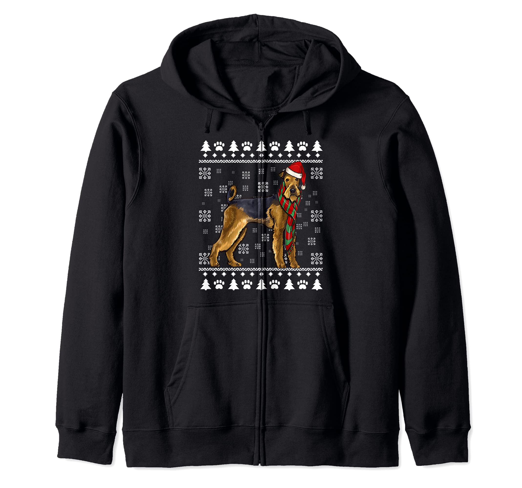Airedale Terrier Dog Santa Hat Xmas Ugly Christmas Zip Hoodie