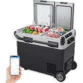 Garvee 53QT (50L) Car Refrigerator, 12V Portable Fridge Freezer for Car, -4℉-68℉, App Control, Fast Cooling, Dual Zone, Auto Cooler with Wheels for SUV Camping, Truck, RV, Travel, Road Trip