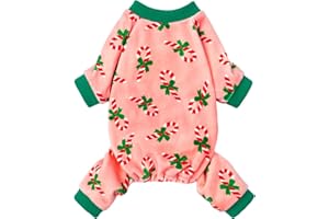 Fitwarm Candy Cane Dog Pajamas, Cozy Christmas Clothes for Small Dogs Girl, Holiday Pet Outfit, Pink, Green, Red, Medium