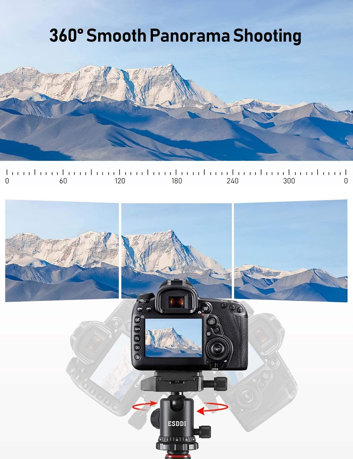 ESDDI Camera Tripod, DSLR Tripod with 360° Ball Head, 64" Aluminum Tripod with Monopod 1/4" Quick Release Plate and Phone Holder for Vlog, Travel and Work : Camera & Photo