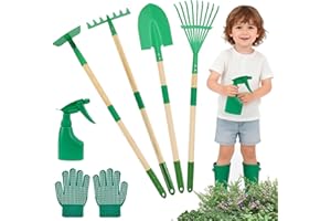 Kids Gardening Set, Outdoor Toys Set Backyard Play with Shovel Hoe Leaf Rake Spray Can Gloves, Summer Outdoor Yard Digging We