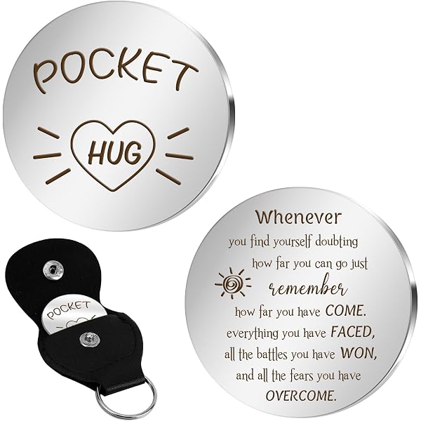 Stainless Steel Pocket Hug Token Keychain - Double Sided Engraved Inspirational Gift For Long Distance Loved Ones