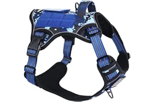 BUMBIN Tactical Dog Harness for Medium Dogs No Pull, Famous TIK Tok No Pull Puppy Harness, Fit Smart Reflective Pet Walking Harness for Training, Adjustable Dog Vest Harness with Handle Blue Camo M