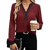 UEAL Womens Dressy Business Casual Blouses Long Sleeve V Neck Button Down Work Tops Shirts 2026 Spring Clothes
