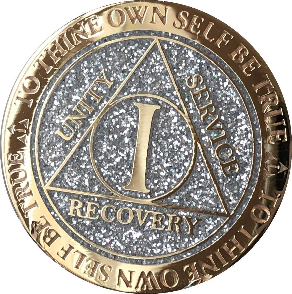 1 Year AA Medallion Reflex Silver Glitter Gold Plated Color Chip
