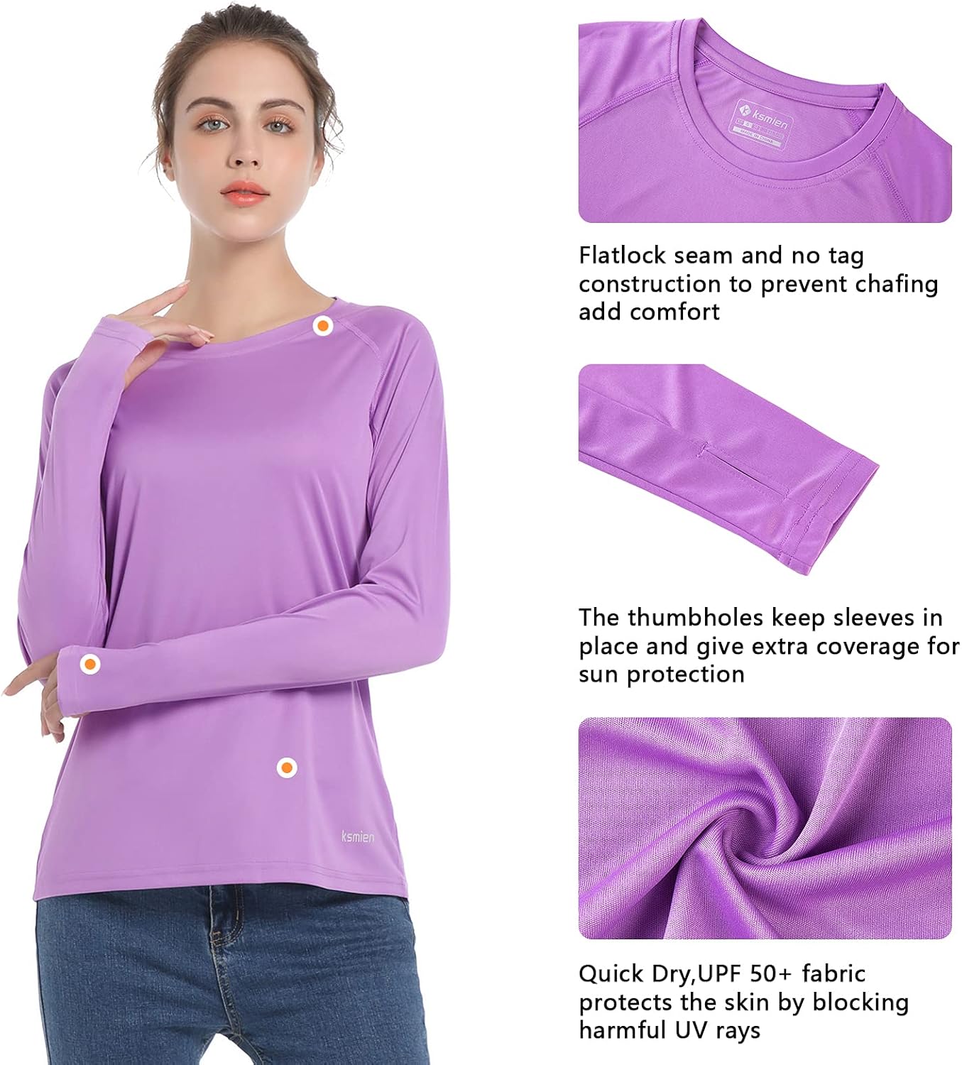 Women's UPF 50+ Sun Protection UV Shirts - Long Sleeve Outdoor Hiking Fishing Swim SPF Rash Guard T-Shirt with Thumbhole: Clothing