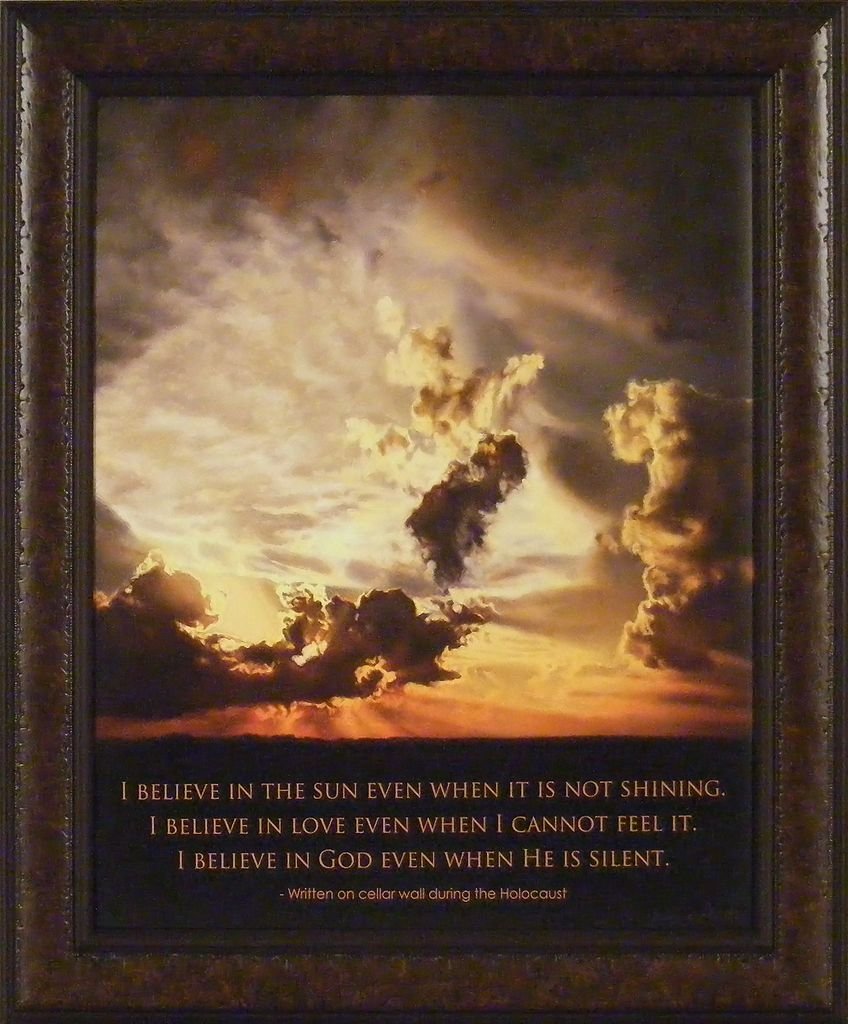 Amazon Believe by Bonnie Mohr 20x24 Holocaust Cellar Wall Clouds Sun Love God Inspirational Uplifting Quote Framed Art Print Picture Posters & Prints
