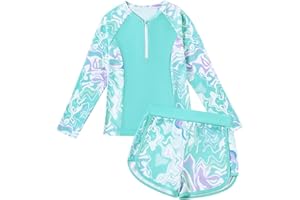 TATAKERI Toddler Girls Long Sleeve Swimsuits Girl Swimwear Little Girls Swimsuits 2 Pieces Toddler Rash Guard Swimsuit Print