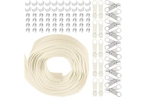 Swpeet 1Roll 10 Yard #5 Beige Nylon Zipper Tape Zipper Strip with 20Pcs Matched Zipper Sliders Assortment Kit, Replacement Zi