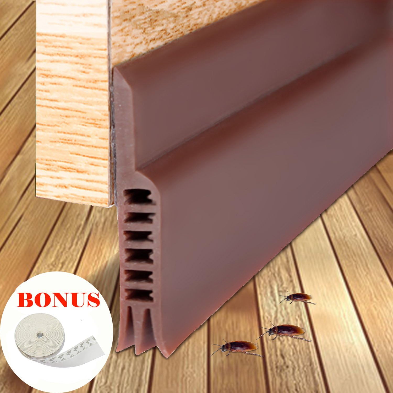LPPROFE Energy Efficient Door Under Seal Strip Bottom Weatherstripping Noise Blocker Soundproof Adhesive 2" Width x 41" Length Brown