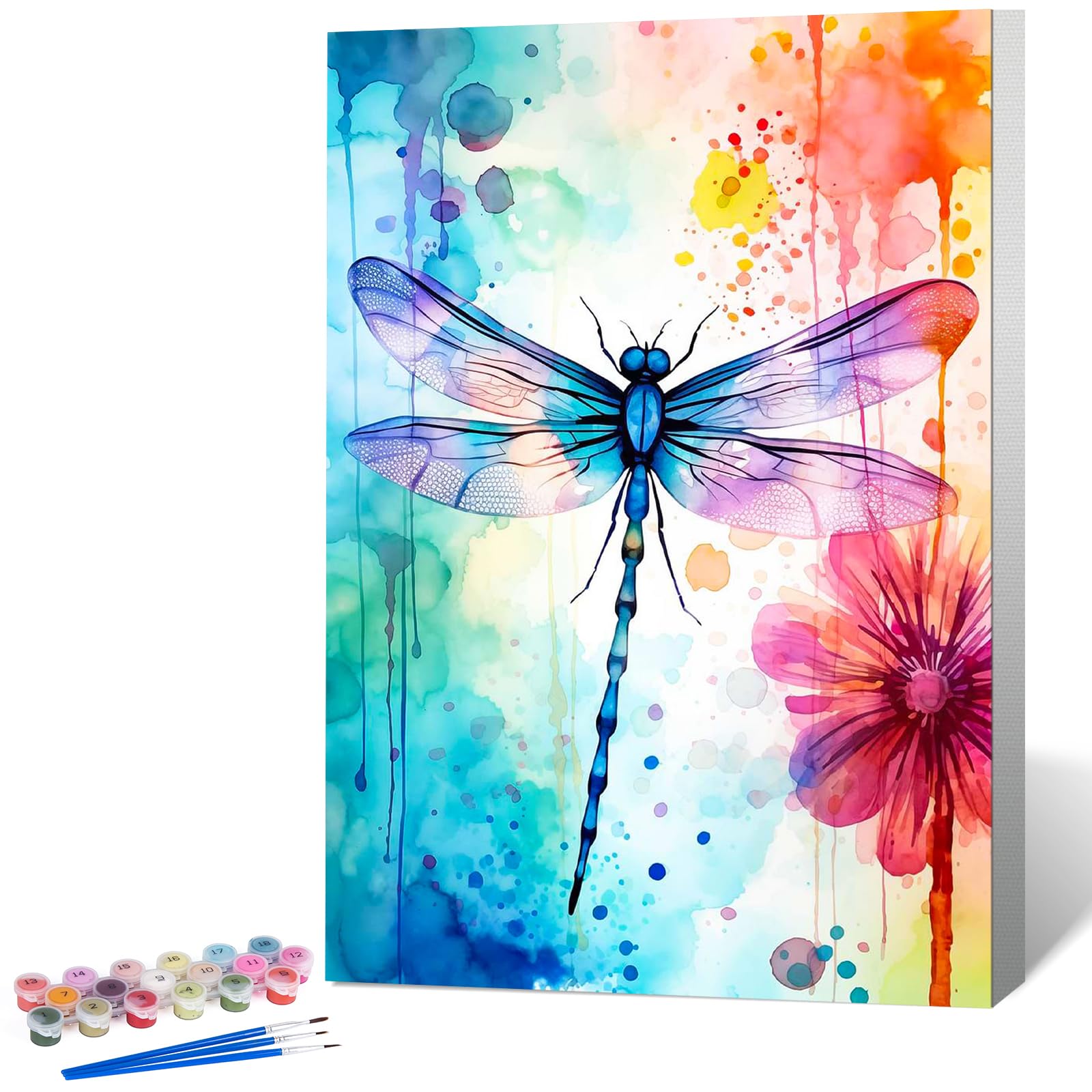 Paint by Numbers for Adults with Frame Dragonfly, Painting by Numbers for Adults with Frame Animal, DIY Acrylic Framed Adult Paint by Number Canvas Kits, Perfect for Home Decor Gift 8 X 12 Inch