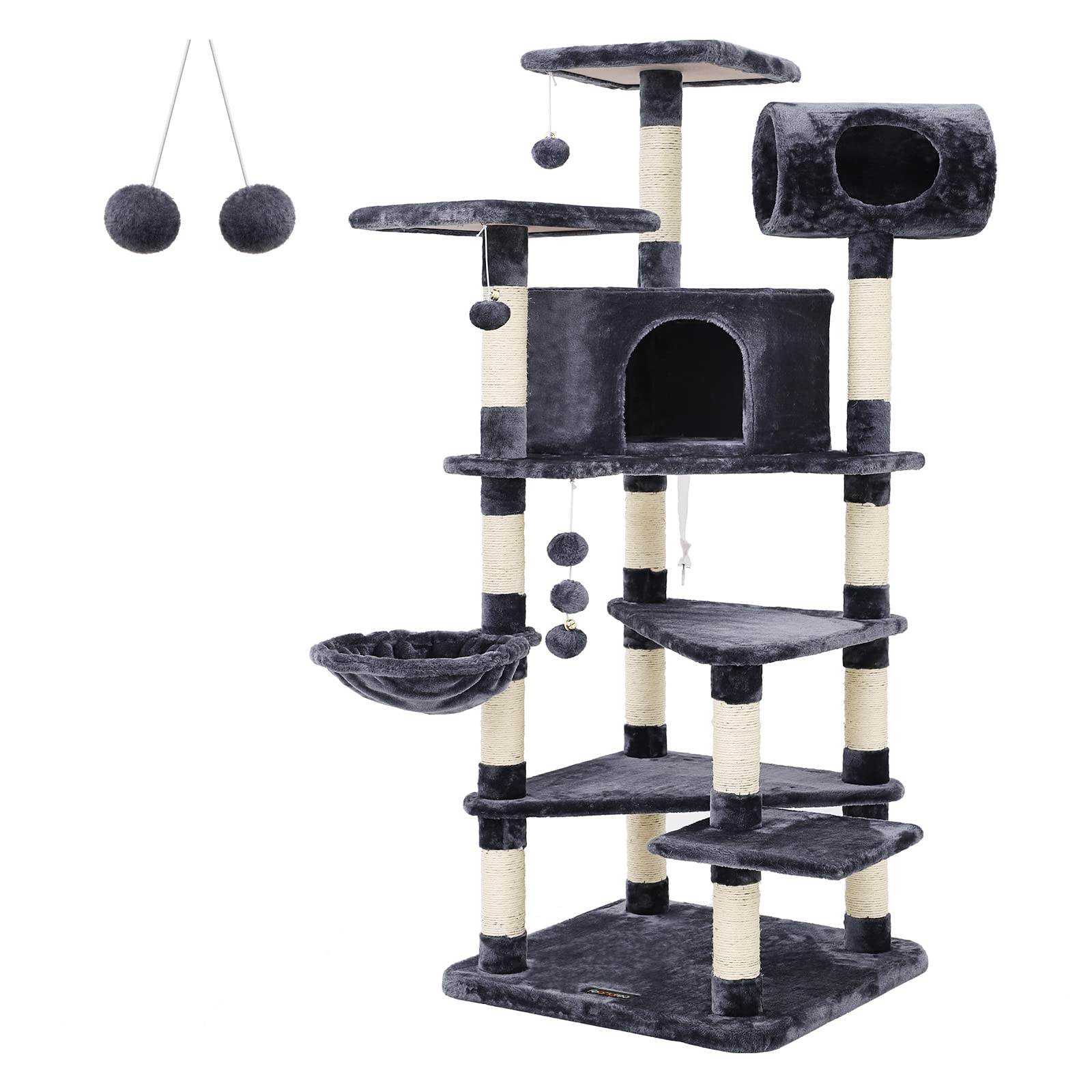 FEANDREA Multi-level Large Cat Tree Cat Furniture Cat Play House Smoky Grey PCT17G