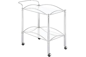 COASTER FINE FURNITURE Coaster Home Furnishings - Shadix - Metal - 2-Tier Bar Cart with Tempered Glass Top Shelf and Mirrored Bottom Shelf - Contemporary - Dining Room - Chrome - 910077