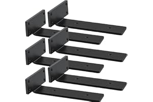 YMDPARTS Shelf Brackets Heavy Duty Industrial L Shelf Bracket - 0.2 Inch Thick Premium Solid Steel Shelf Supports, Black Rustic Wall Brackets for Shelves - 10 Inch Floating Shelves Hardware (6Pcs)