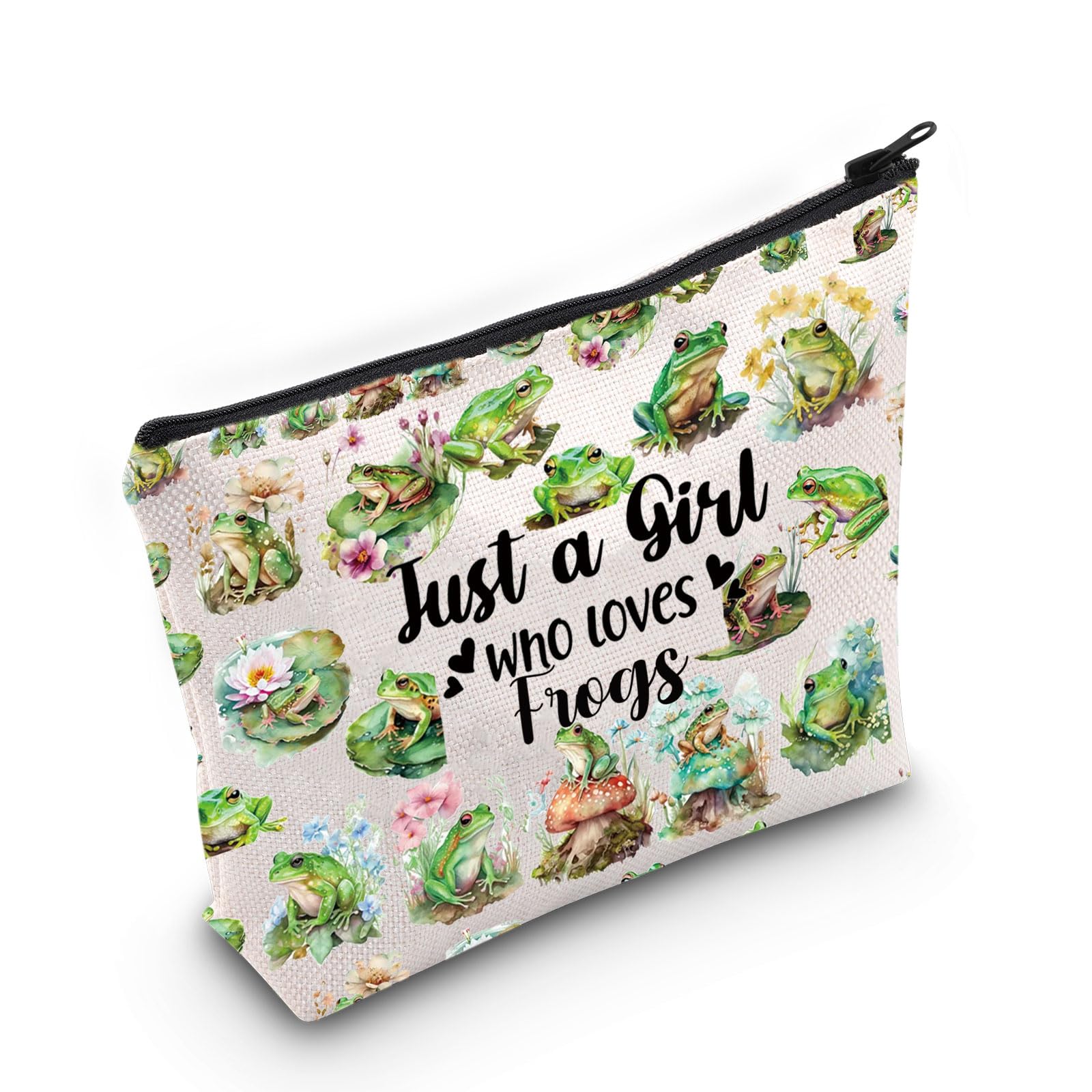 LEVLO Funny Frog Cosmetic Make up Bag Animal Lover Gift Just A Girl Who Loves Frogs Makeup Zipper Pouch Bag Frogs Lover Gift For Women Girls, Frogs Bag, Make Up Bag