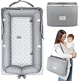 Baby Lounger for Newborn 0-24 Months, Snuggle Cozy Me Portable Infant Lounger with Soft Breathable Cotton, Adjustable Size Lengthen Space Lightweight & Washable Essentials for Home Travel (1. Crown)