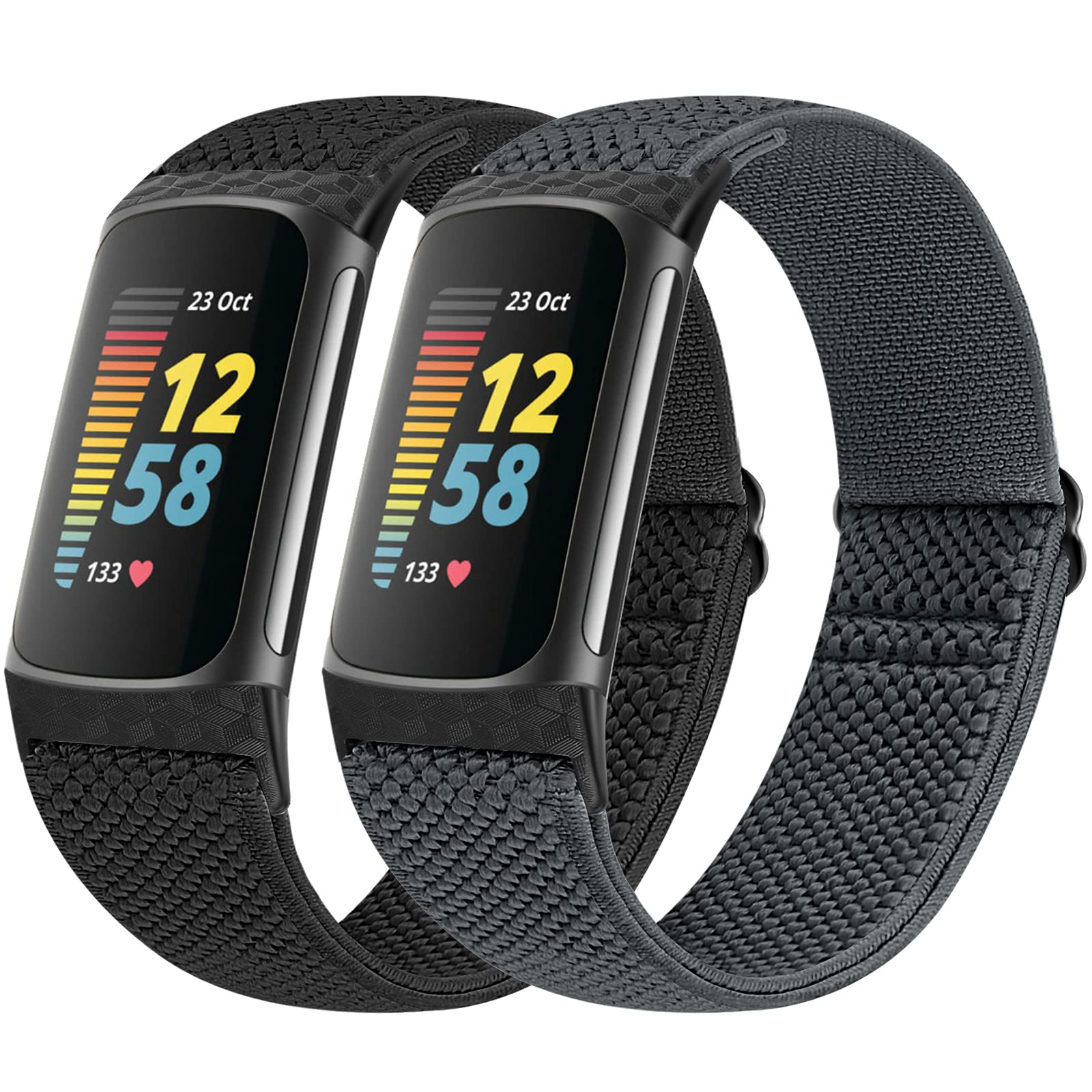 Vodtian Elastic Straps Only Compatible with Fitbit Charge 6/ Charge 5 Strap, 2 Pack Stretchy Adjustable Nylon Loop Braided Replacement Sport Wristband for Charge 5/Charge 6 Activity Tracker Women Men — image 1