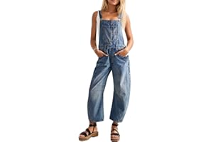Ladyful Women's Denim Overall Casual Straight Wide Leg Bib Jeans Overall Adjustable Straps Denim Romper Stretch Jumpsuits