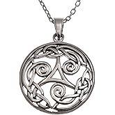 Alexander Castle 925 Sterling Silver Triskelion Celtic Necklace for Women with 18" Silver Chain & Jewelry Gift Box - 28mm