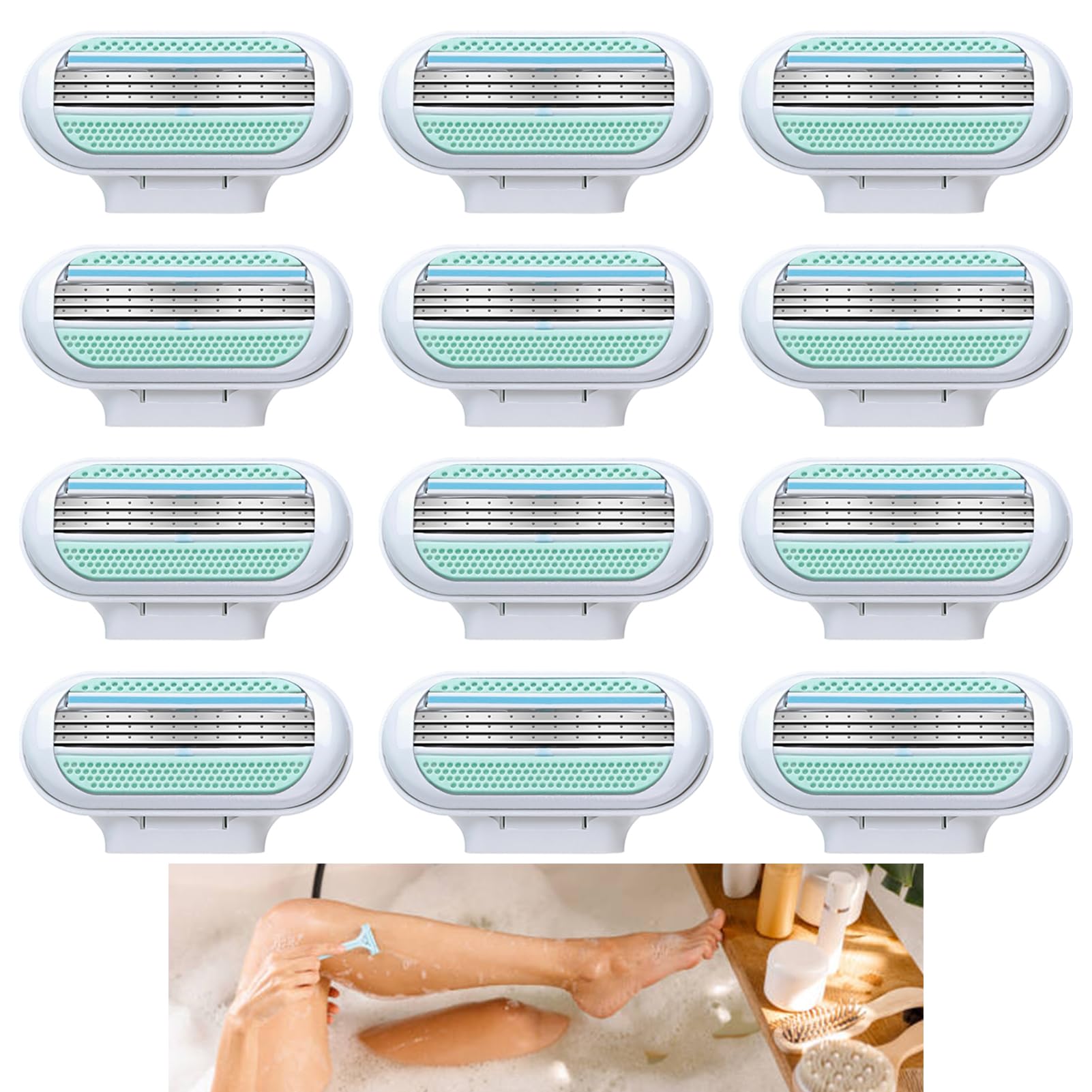 Edksegjcsous 12 Pcs Replacement Razor Blades Compatible with Gillette Venus, Extra Smooth Women's Razor Blade Refills, 3 Layer Blade & Pivoting Head, Effortless Glide, Easy to Replace