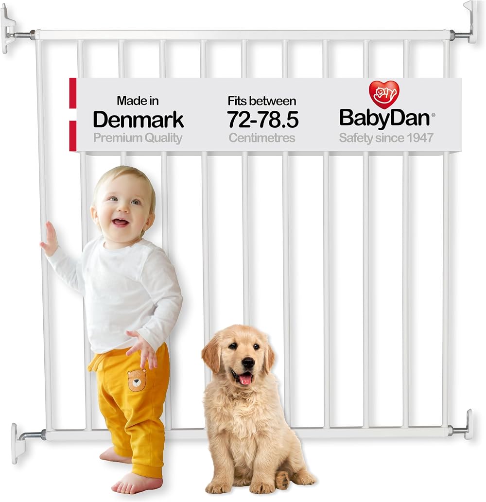 BabyDan No Trip Metal Stair Gate 72-78.5 cm White Danish Made