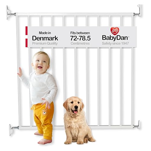 BabyDan No Trip, 72-78.5 cm, Basic Stair Gate/Baby Gate/Safety Gate, Metal, White, Made in Denmark - (Pet Gate/Dog gate)