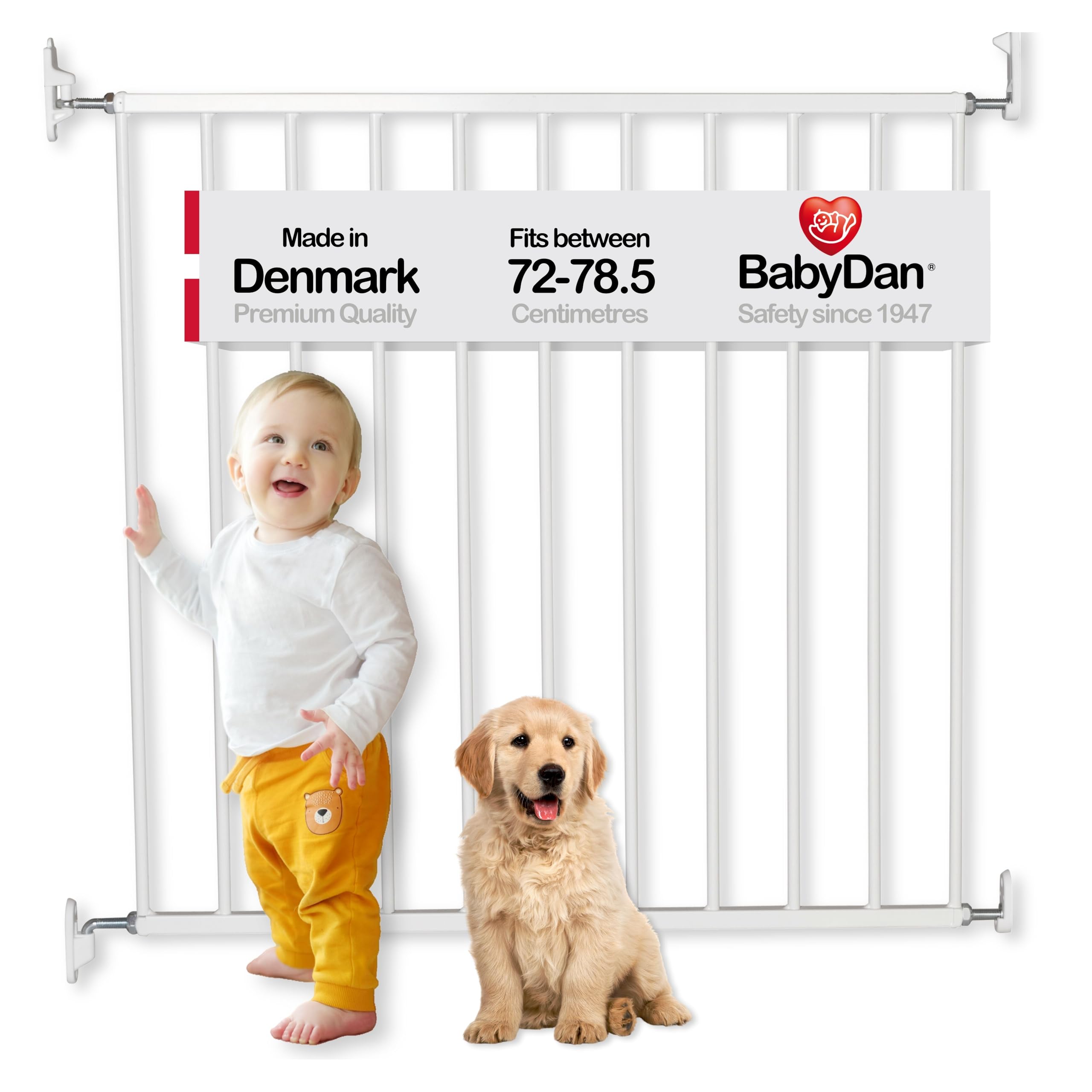 BabyDan No Trip, Covers openings between 72-78.5 cm/28.4-30.9 inches, Basic Stair Gate/Baby Gate/Safety Gate, Metal, White, Made in Denmark - (Pet Gate/Dog gate)