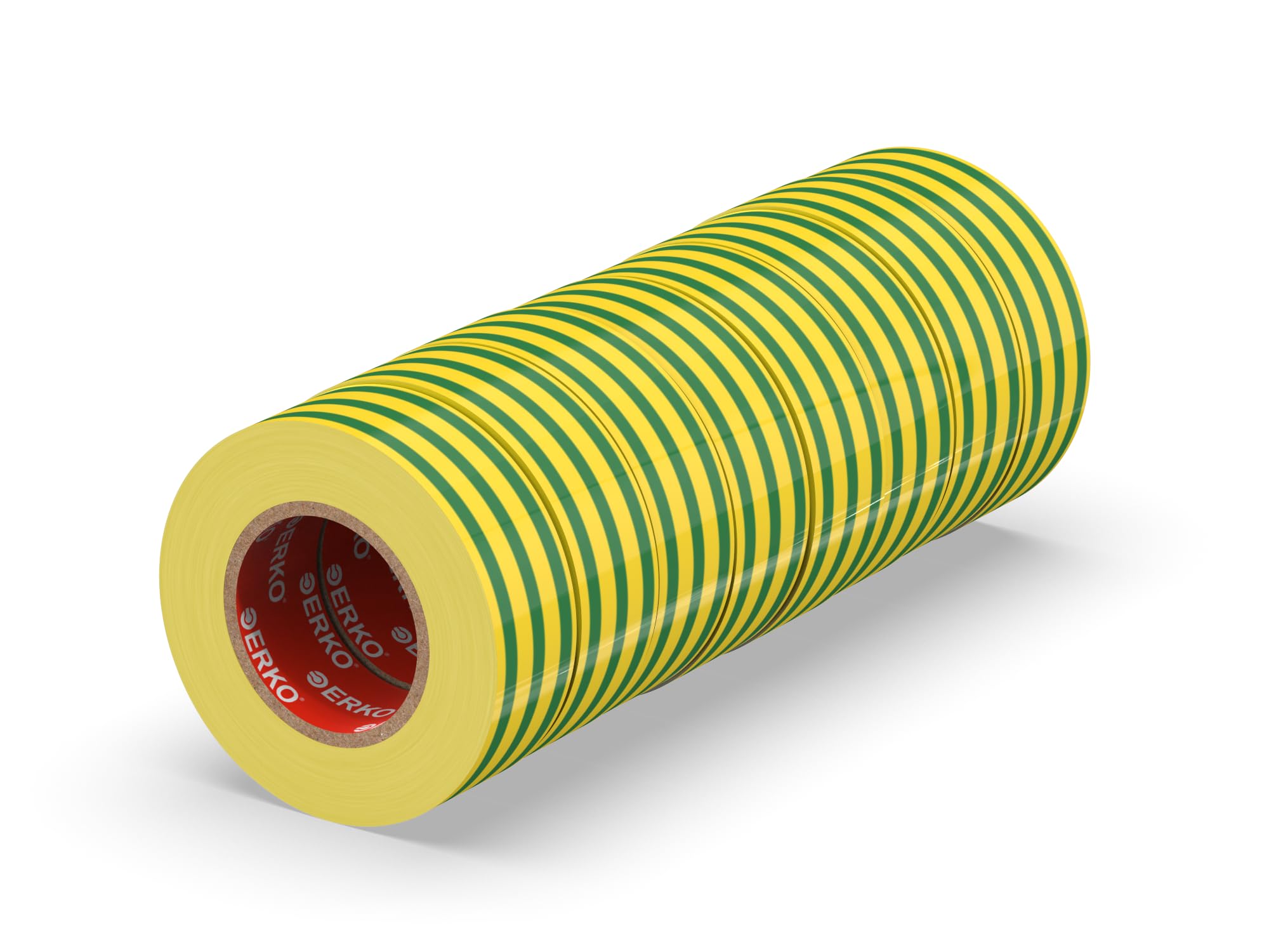 ERKO Electrical insulation tape Yellow-Green 19mm x 20m 8 pack PVC Electrical Wiring Repair, Flexible, Strong Adhesion, Chemical Resistant, Universal