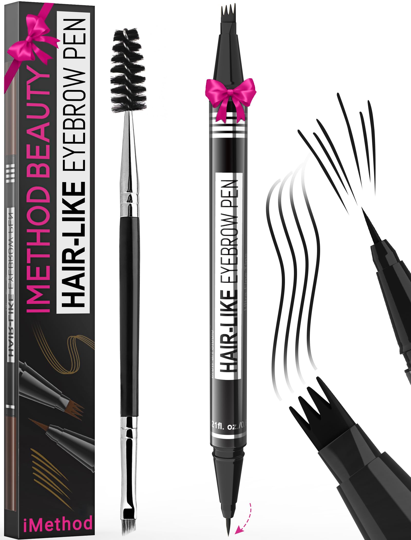 iMethod Eyebrow Pen - Eyebrow Pencil Magical 2-in-1 Eye Brow Pencils for Women with 4-Fork-Tip & Precise Brush-Tip Create Natural Hair-Like Brows, Last All-Day, Microblading Eyebrow Pen, Black