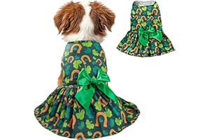 BLINKET St. Patrick's Day Dog Costume Dress M – Lucky Clover and Horseshoe Design with Green Bow, Pet Outfit for 8-9 lbs Dogs and Cats, Holiday Party Clothes