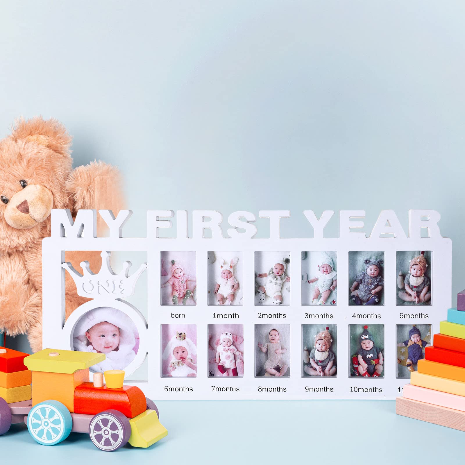 Unittype My First Year Baby Picture Frame Newborn Baby's First Twelve Months Photo Collage,12 Month Milestone Keepsake Frame for Photo Memories Baby 1st Birthday Mothers Day Gift(White)