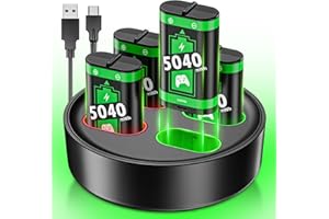RJAD Rechargeable Battery Pack for Xbox Controller with Charger Station, 4 x 5040mWh Rechargeable Batteries Pack for Xbox Series S|X, Xbox One, One S|X, Elite Controller, with Battery Charging Dock