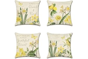 Artscope Set of 4 Decorative Throw Pillow Covers 18x18 Inches, Daffodil Pattern Waterproof Cushion Covers, Perfect to Outdoor Patio Garden Living Room Sofa Farmhouse Decor