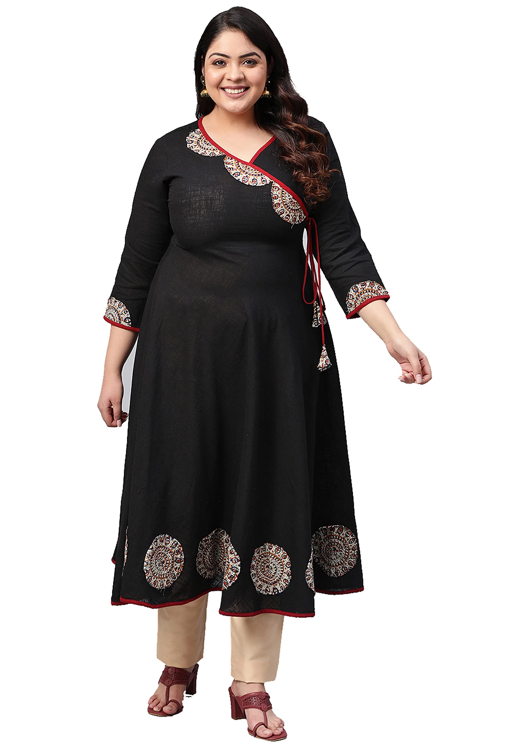 Yash Gallery Women's Cotton Slub Patchwork Angrakha