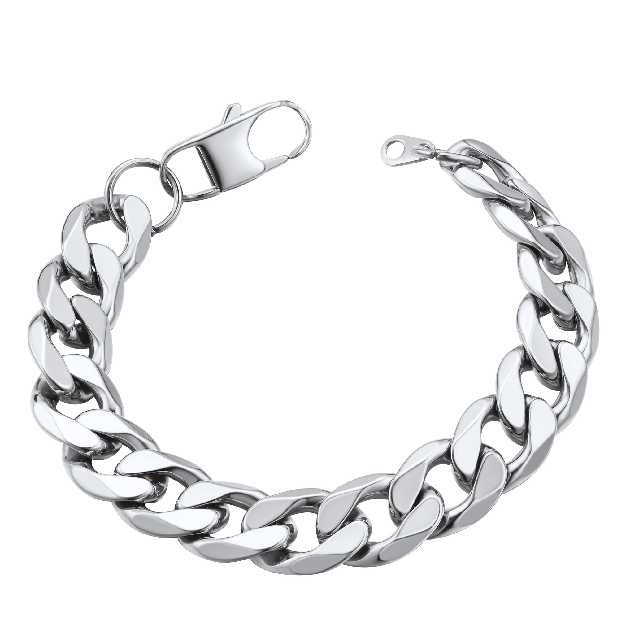 ChainsHouse Cuban Bracelet Silver Chain Bracelets for Men Stainless Steel Thick Miami Chains Jewellery 13mm Width 21cm Length