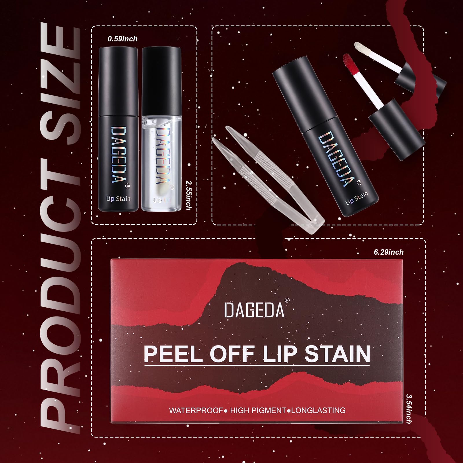 DAGEDA 5 Colors Peel Off Lip Stain Set,Tattoo Lip Stain Tint with Moisturizing Lip Oil, Highly Pigmented,Waterproof Long-lasting Peel Off Lip Liner Stain,Matte Finish Lip Makeup