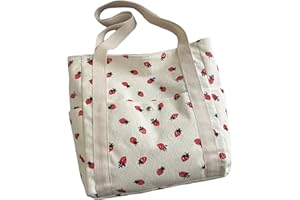 Hotainoys Strawberry Bag, Large Capacity Corduroy Tote Bag with Zip and Multi-Pockets, Cute Strawberry Purse with Handle for 